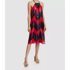 Trina Turk Metallic Chevron Striped Trapeze Halter Dress Womens Size S